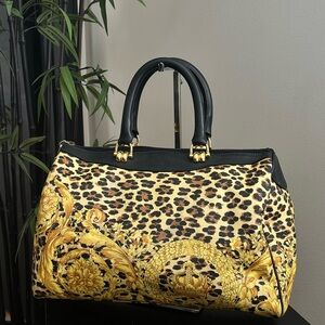 Versace Sunburst Leopard & Gold Satchel